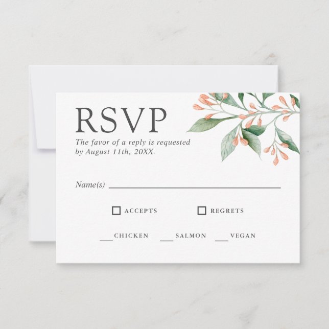 Réponse RSVP florale à l'aquarelle élégante avec e (Devant)