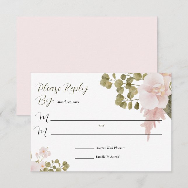 Réponse RSVP Florale Aquarelle Rose Élégant (Devant / Derrière)