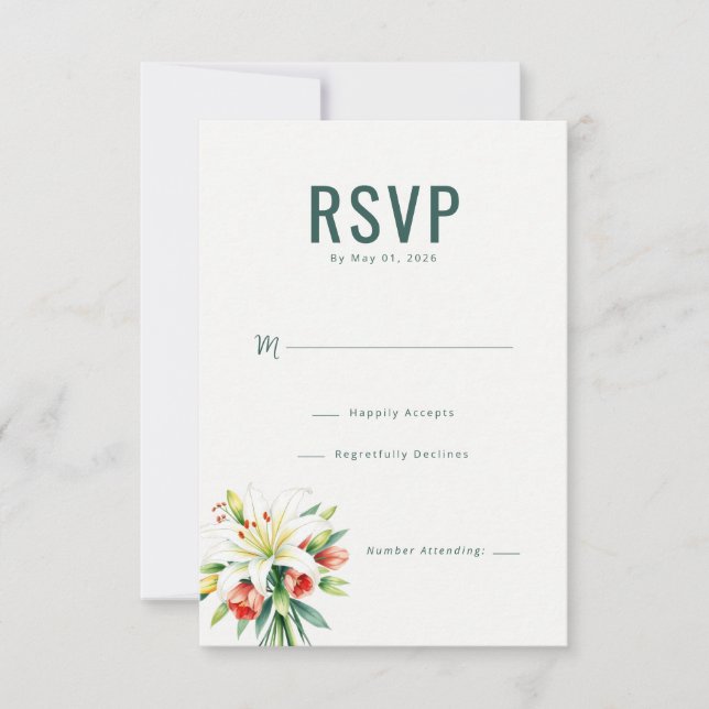 Réponse RSVP Florale Verte Élégante (Devant)