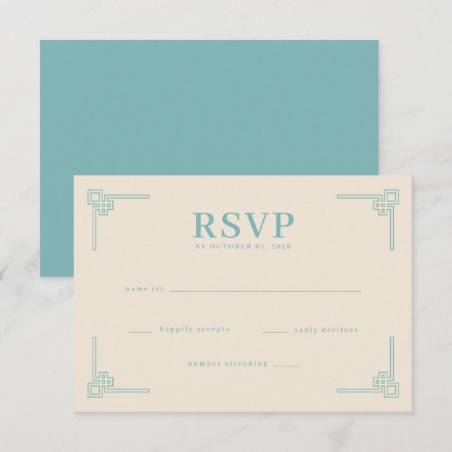 Réponse RSVP Géométrique Turquoise Élégante (Devant / Derrière)
