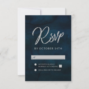 Réponse RSVP Mariage Argent Bleu Foncé Lustré Navy