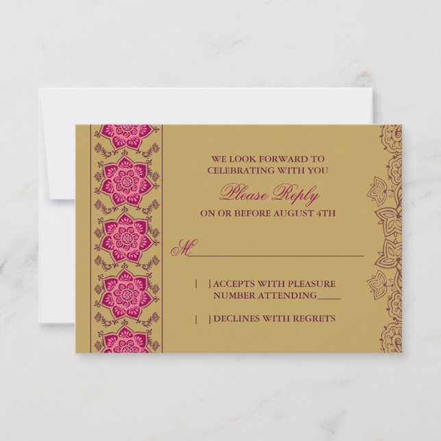 Réponse RSVP Mariage Indien Rose Doré Raisin Henna (Devant)