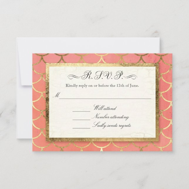 Réponse RSVP Mariage officiel Art Déco Shell Gold (Devant)