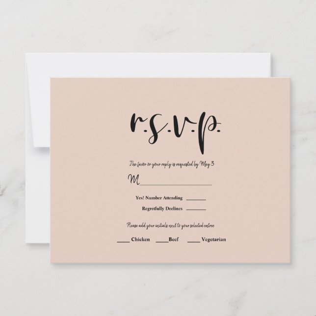 Réponse RSVP Mariage Rose Beige Moderne Paillettes (Devant)