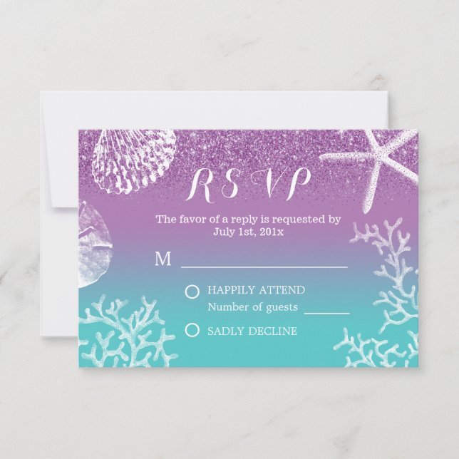 Réponse RSVP Mariage sur la Plage Lavande Sarcelle (Devant)