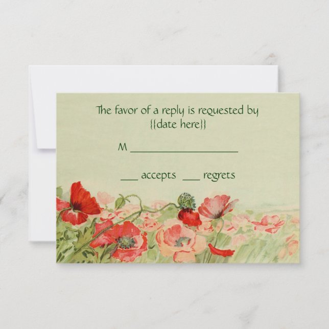 Réponse RSVP Mariage Vintage, Fleurs de Coquelicot (Devant)