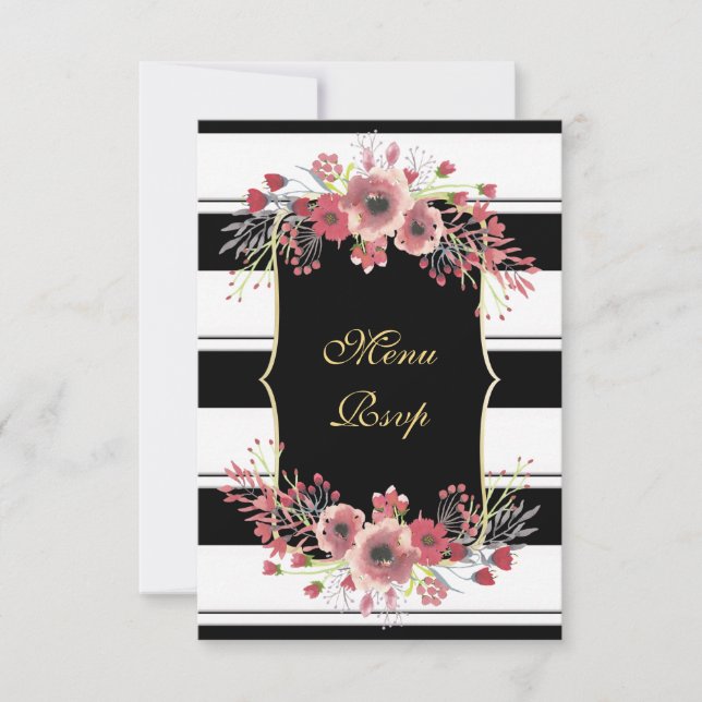 Réponse RSVP Menu Fleurs à rayures chic aquarelle (Devant)