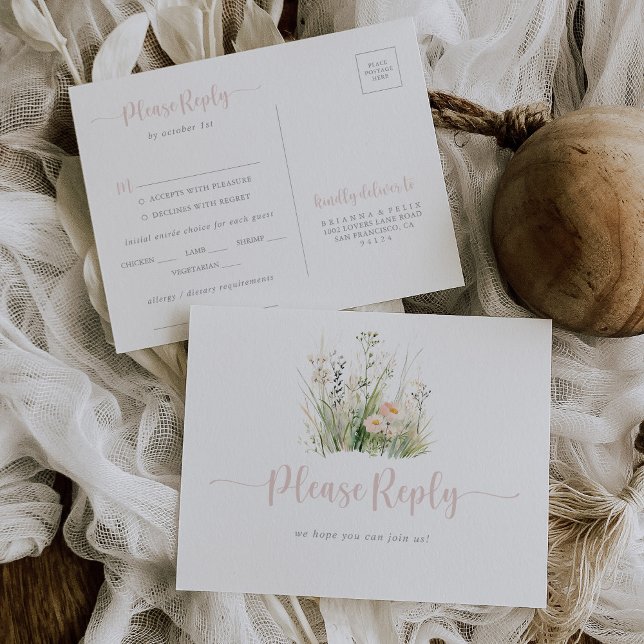 Réponse RSVP Menu Fleurs Sauvages Boho Végétal (Créateur téléchargé)