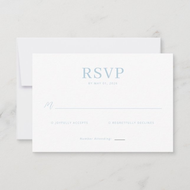 Réponse RSVP Minimaliste Bleue Élégante (Devant)