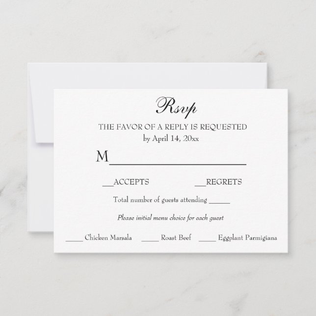 Réponse RSVP minimaliste classique élégant (Devant)