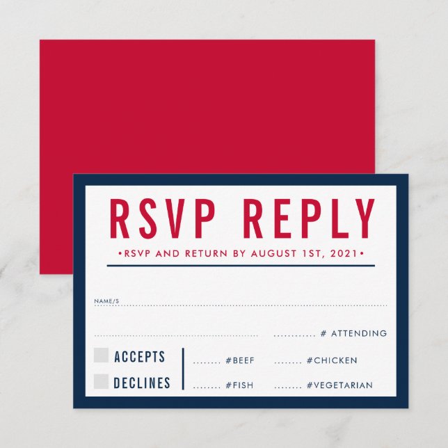 REPONSE RSVP MODERNE gras garçon marine rouge (Devant / Derrière)