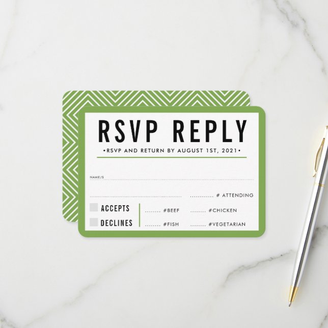 RÉPONSE RSVP moderne gras noir vert (Devant/Arrière en situation)