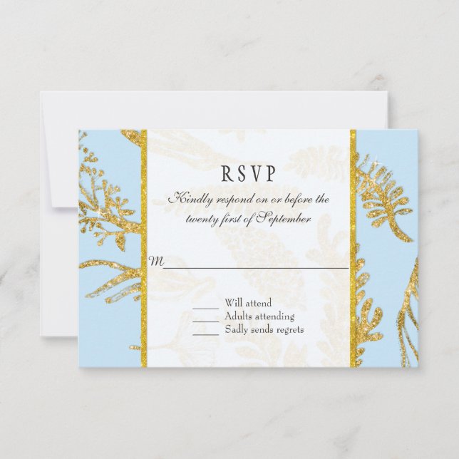 Réponse RSVP Moderne Main Tirée Leaf Feuille Or (Devant)