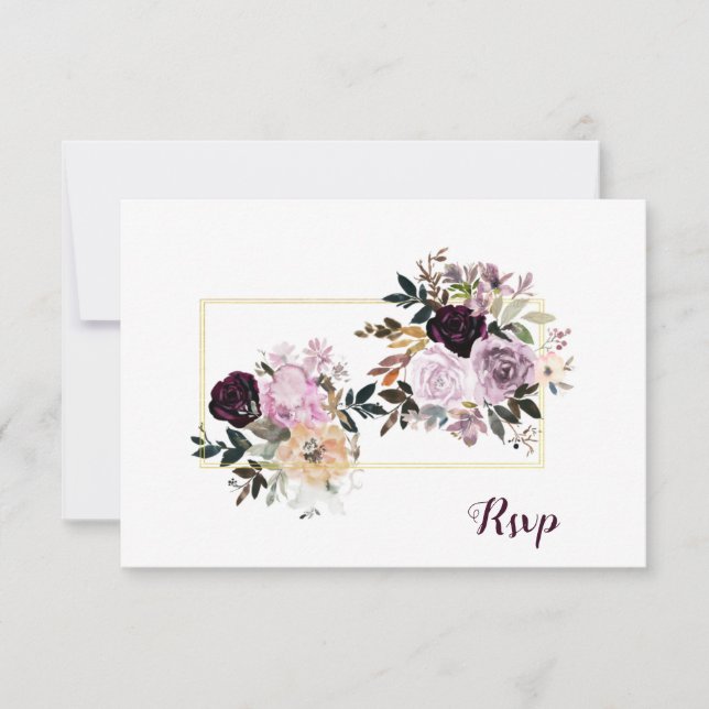 Réponse RSVP Pivoines Roses Mauve Rose Or (Devant)