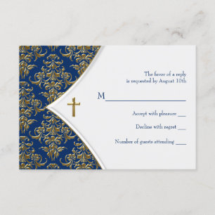Réponse RSVP pour baptême croix bleue et or