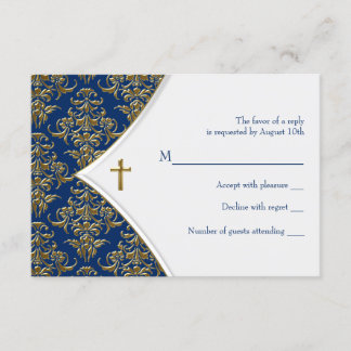 Réponse RSVP pour baptême croix bleue et or