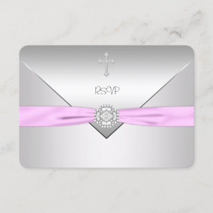 Réponse RSVP pour baptême de bébé fille Croix Rose