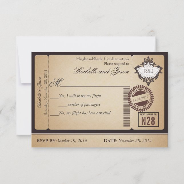 Réponse RSVP pour billet de passeport vintage (Devant)