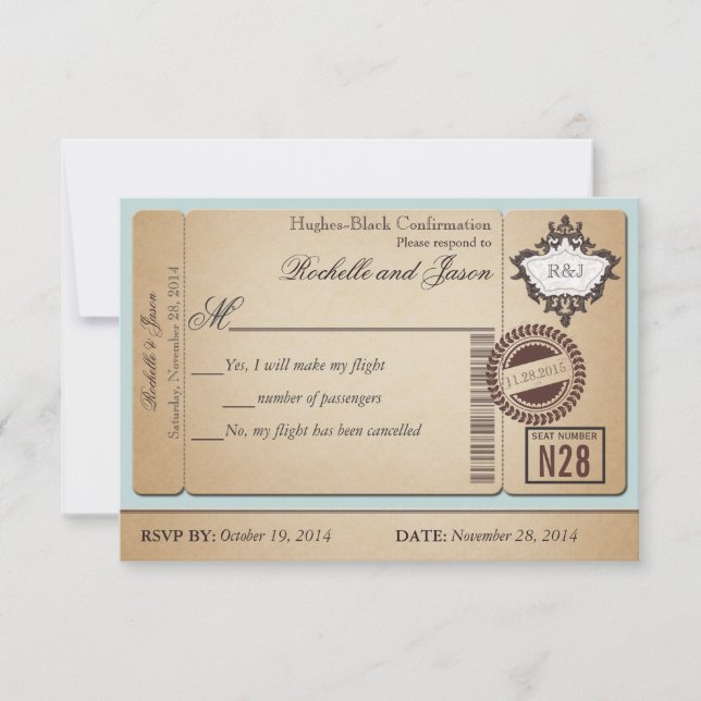 Réponse RSVP pour billet de passeport vintage (Devant)