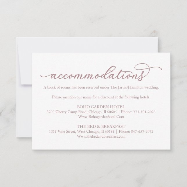 Réponse RSVP pour hébergement de mariage à l'hôtel (Devant)