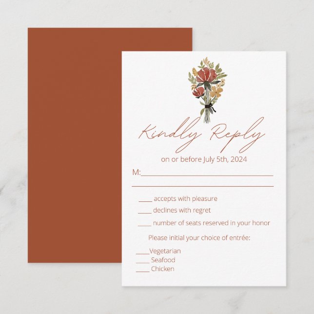 Réponse RSVP pour le menu en terre cuite de fleurs (Devant / Derrière)