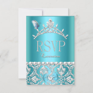 Réponse RSVP Quinceanera 15th Blue Damask Butterfl