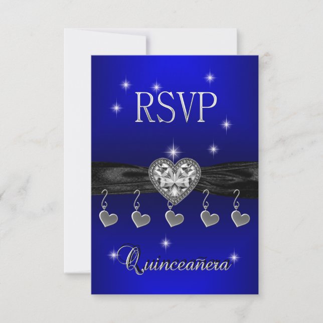 Réponse RSVP Quinceanera 15th Royal Blue Black (Devant)