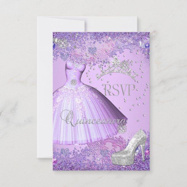 Réponse RSVP Quinceanera Purple Tiara Robe Chaussu (Devant)