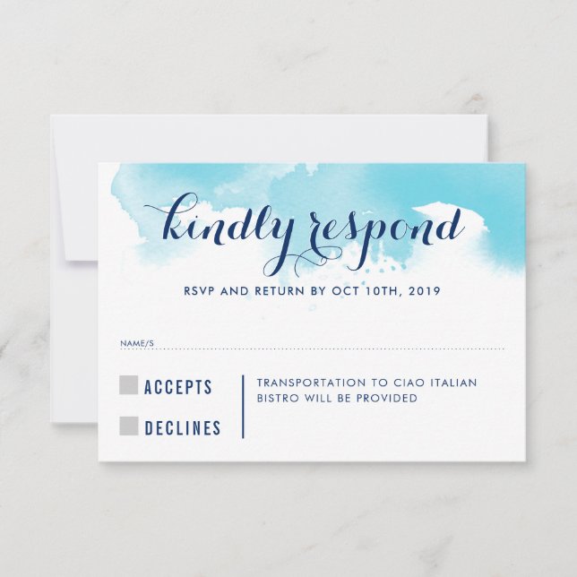 RÉPONSE RSVP RÉPONSE bleu watercolor enfants info (Devant)