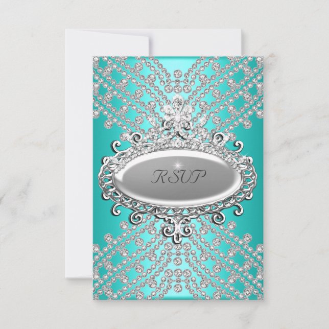 Réponse RSVP Réponse Fête Teal Bleu Blanc Diamant (Devant)