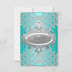 Réponse RSVP Réponse Fête Teal Bleu Blanc Diamant