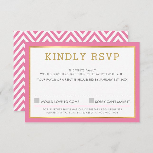 RÉPONSE RSVP RÉPONSE simple chevron motif rose (Devant / Derrière)