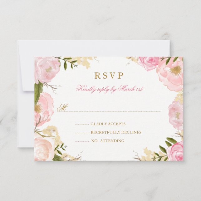 Réponse RSVP Rose Rose Élégante Quinceanera (Devant)