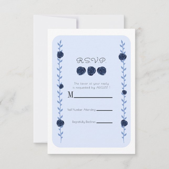 Réponse RSVP Roseaux de Rose Aquarelle Bleue Cotta (Devant)