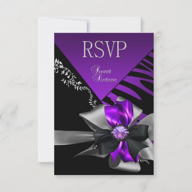 Réponse RSVP Sweet 16 Zèbre Violet Noir Argent (Devant)