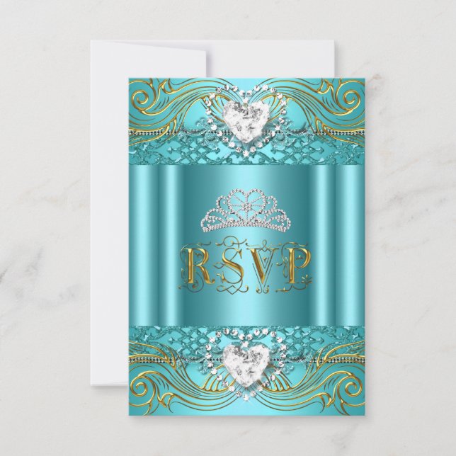 Réponse RSVP Teal Blue Gold Quinceanera (Devant)