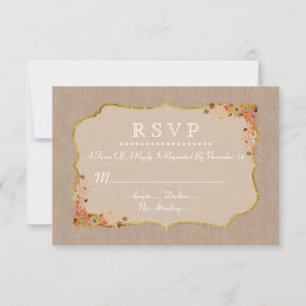 Réponse RSVP Toile Lin Feuilles d'Automne Rustique