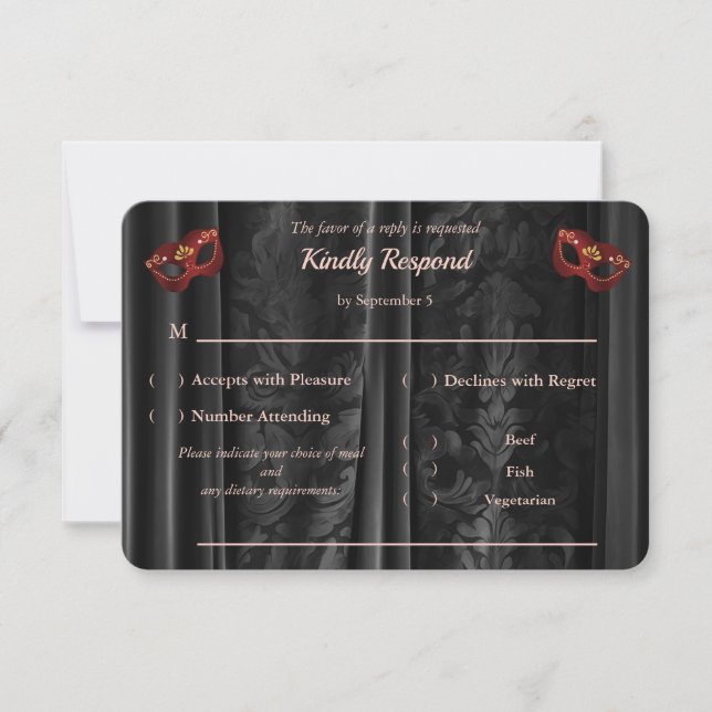 Réponse Ruby Red Masquerade Black Damask Or RSVP (Devant)