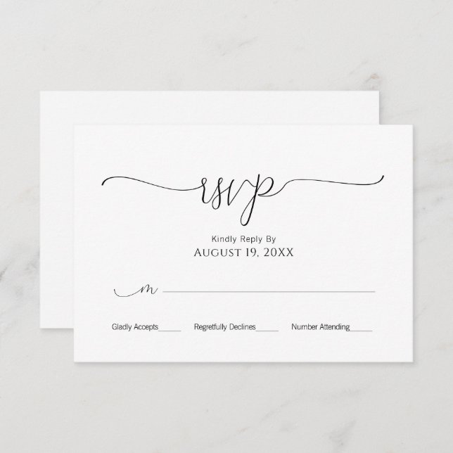 Réponse Simple Mariage Minimaliste Noir & Blanc (Devant / Derrière)