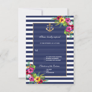 Réponse Tropical Floral Luau Rayures Bleu Marine
