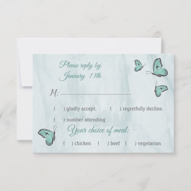 réponse turquoise aux papillons bleus carte rsvp (Devant)