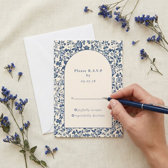 Réponse vintage Blue Floral arc rsvp (Delftware vintage Blue Floral arch response rsvp.)