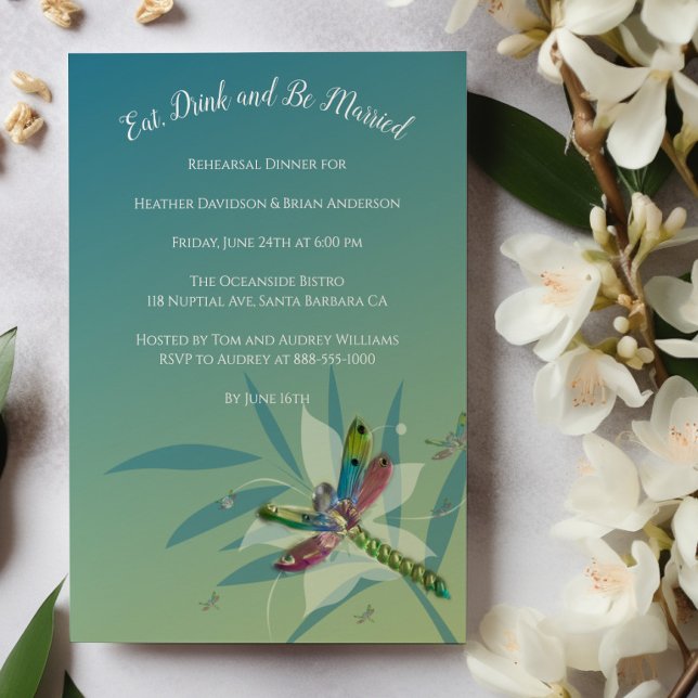Repose Dragonfly Rehearal Dîner Invitation (Resting Dragonfly Wedding Rehearsal Dinner Invitation)