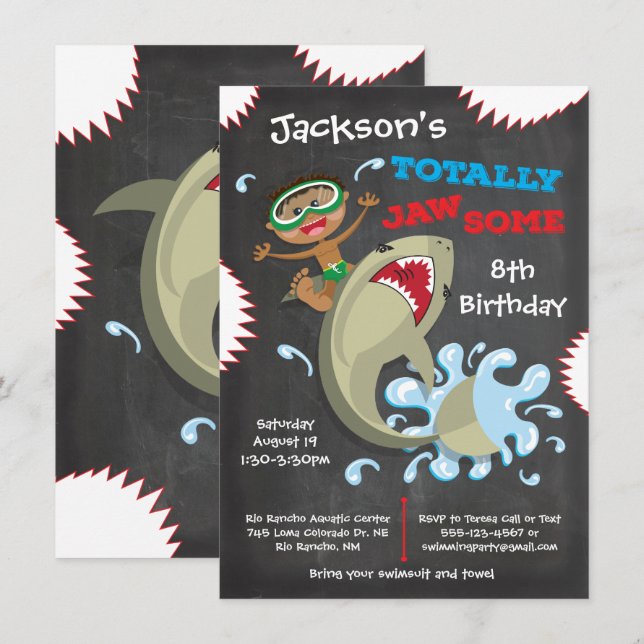 Requin Anniversaire Piscine Fête Invitations (Devant / Derrière)