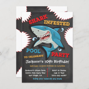 Requin Anniversaire Piscine Fête Invitations