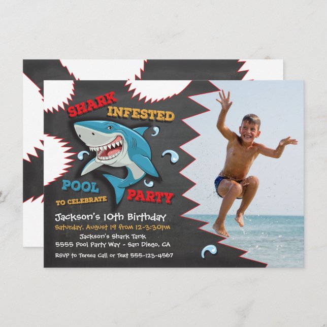 Requin Anniversaire Piscine Fête Invitations (Devant / Derrière)