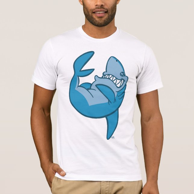 Requin de bande dessinée roulant le T-shirt riant (Devant)