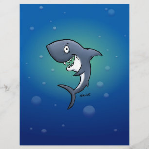 Requin drôle souriant sur fond bleu
