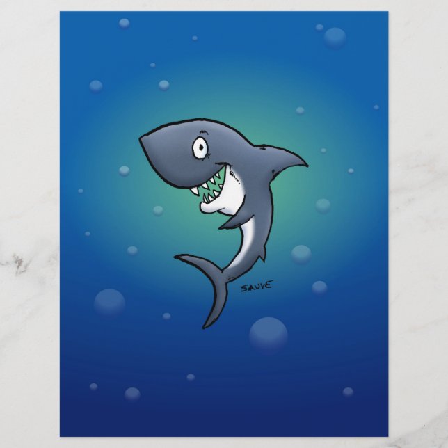 Requin drôle souriant sur fond bleu (Devant)