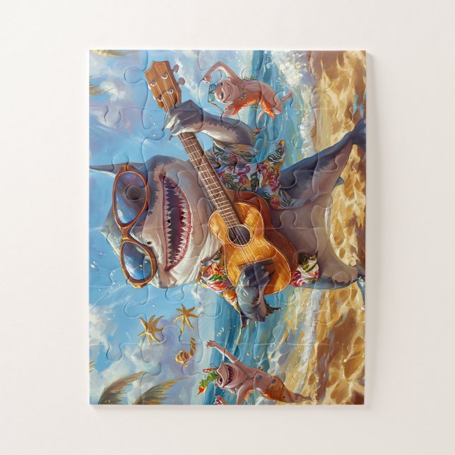 Requin en Vacances Tropicales - Puzzle Joyeux (Vertical)